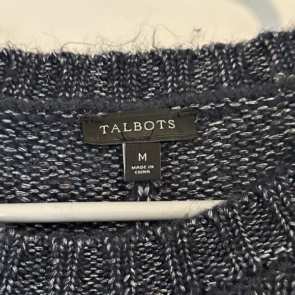 Talbots Metallic Knit Fuzzy Long Sleeve Navy Silver Sweaterer Crew Neck Medium - Picture 7 of 10